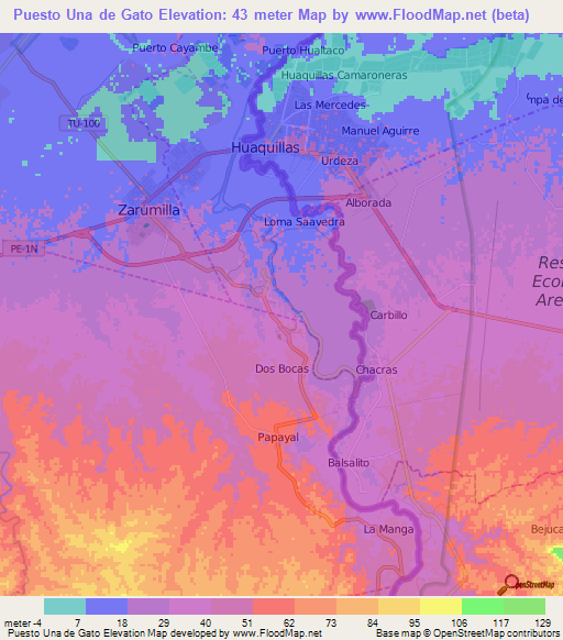 Puesto Una de Gato,Peru Elevation Map