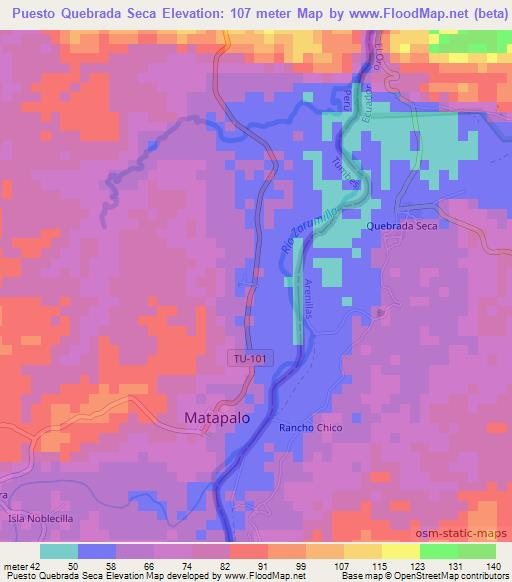 Puesto Quebrada Seca,Peru Elevation Map