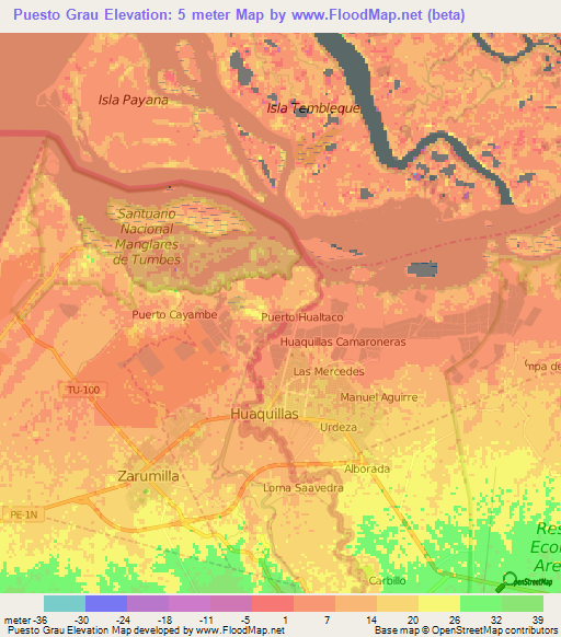 Puesto Grau,Peru Elevation Map