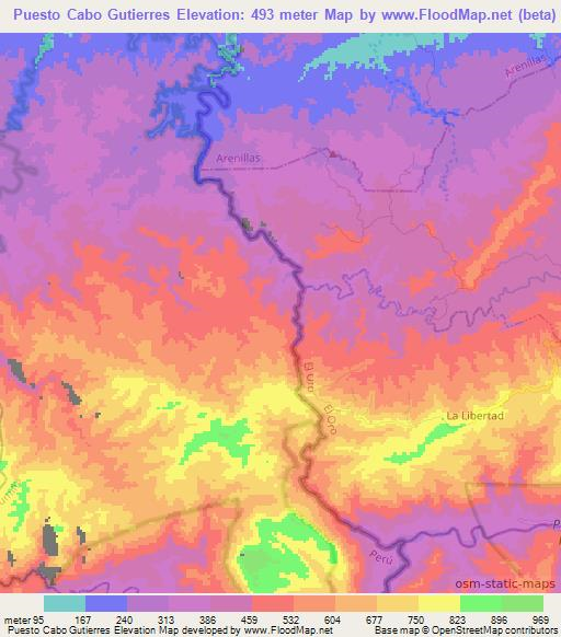Puesto Cabo Gutierres,Peru Elevation Map