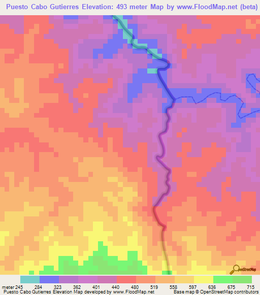 Puesto Cabo Gutierres,Peru Elevation Map