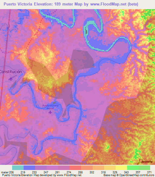 Puerto Victoria,Peru Elevation Map