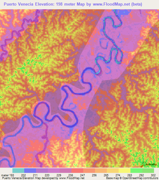 Puerto Venecia,Peru Elevation Map