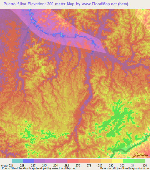 Puerto Silva,Peru Elevation Map