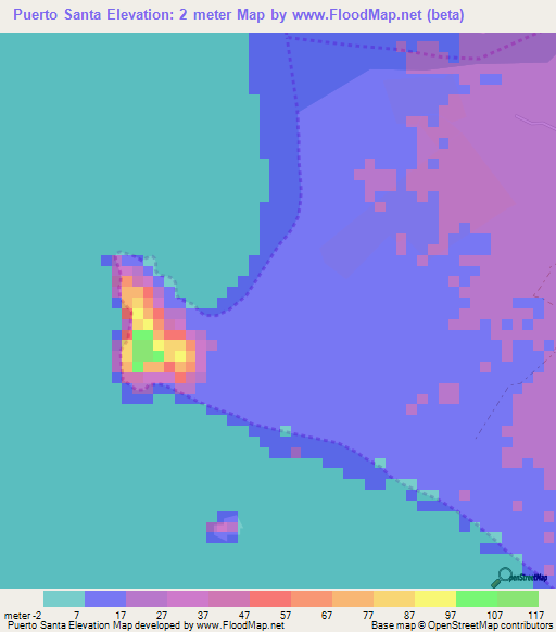 Puerto Santa,Peru Elevation Map
