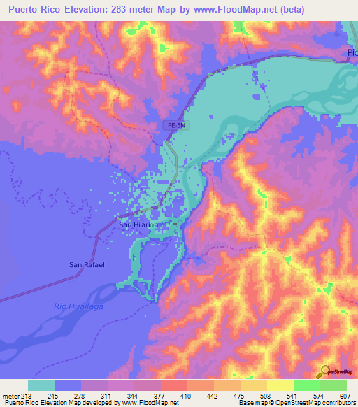 Puerto Rico,Peru Elevation Map