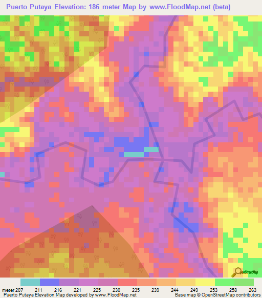 Puerto Putaya,Peru Elevation Map