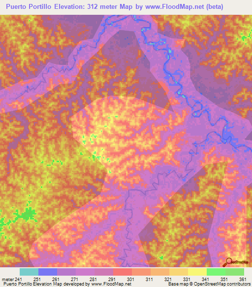 Puerto Portillo,Peru Elevation Map