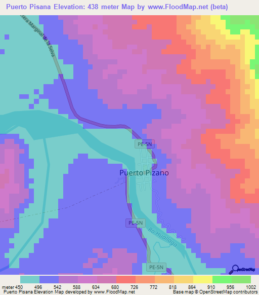 Puerto Pisana,Peru Elevation Map