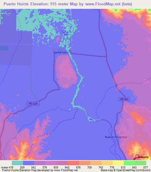 Puerto Huicte,Peru Elevation Map