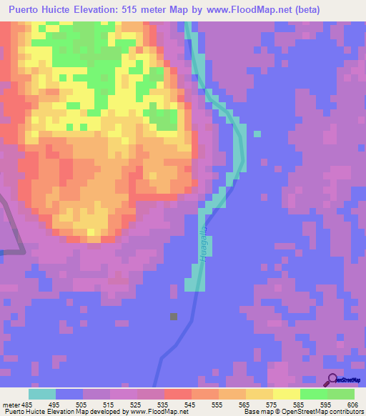 Puerto Huicte,Peru Elevation Map