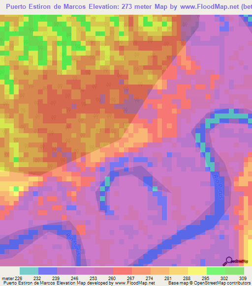 Puerto Estiron de Marcos,Peru Elevation Map
