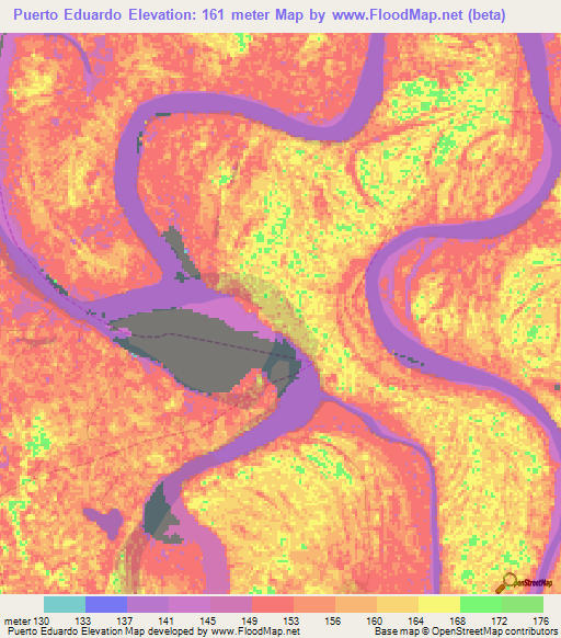 Puerto Eduardo,Peru Elevation Map