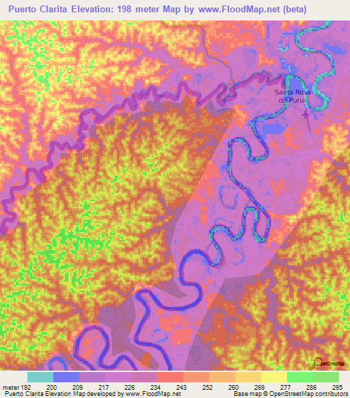 Puerto Clarita,Peru Elevation Map