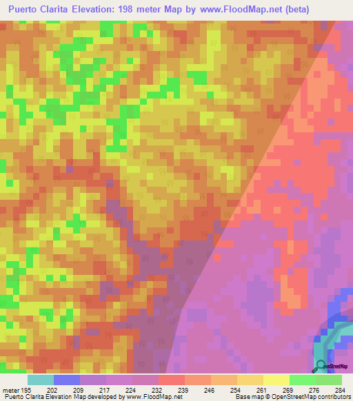 Puerto Clarita,Peru Elevation Map