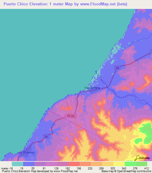 Puerto Chico,Peru Elevation Map