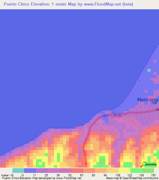 Puerto Chico,Peru Elevation Map