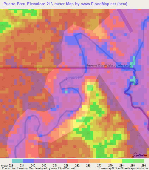 Puerto Breu,Peru Elevation Map