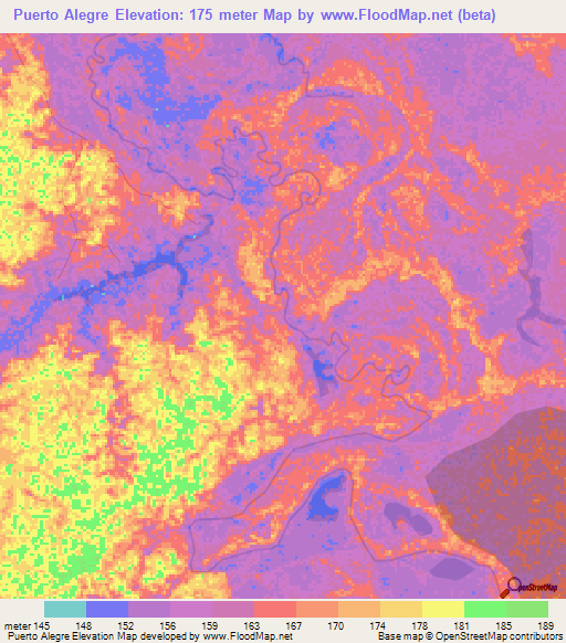 Puerto Alegre,Peru Elevation Map