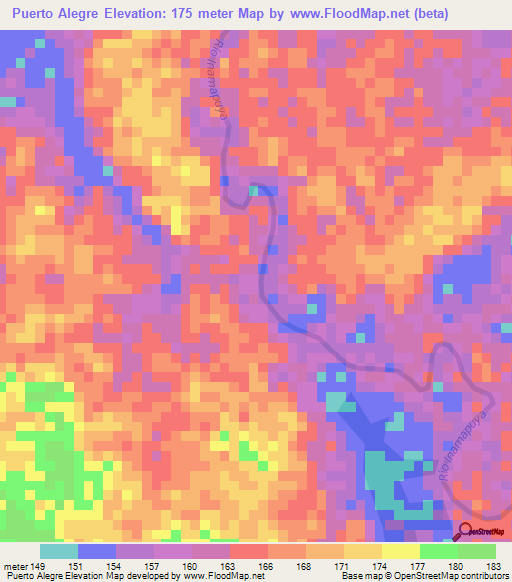 Puerto Alegre,Peru Elevation Map