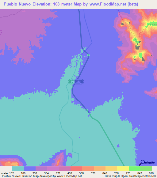 Pueblo Nuevo,Peru Elevation Map