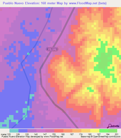 Pueblo Nuevo,Peru Elevation Map