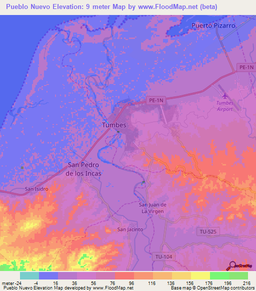 Pueblo Nuevo,Peru Elevation Map