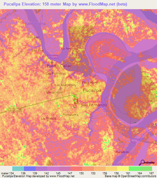 Pucallpa,Peru Elevation Map