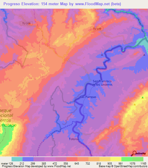 Progreso,Peru Elevation Map
