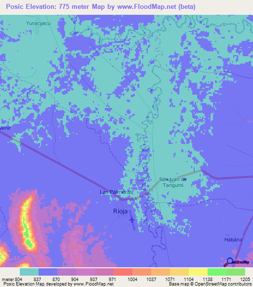 Posic,Peru Elevation Map