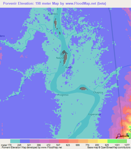 Porvenir,Peru Elevation Map
