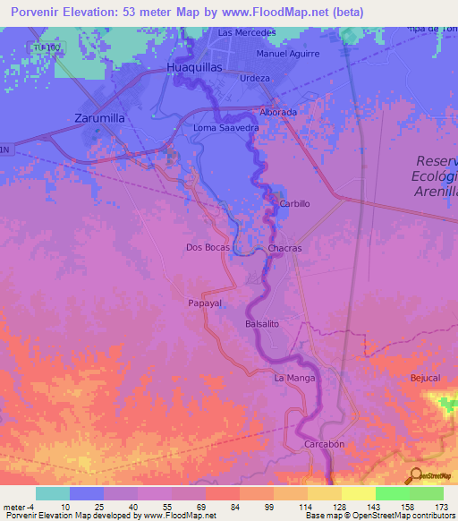 Porvenir,Peru Elevation Map