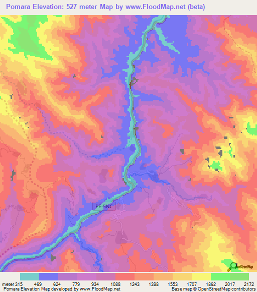 Pomara,Peru Elevation Map
