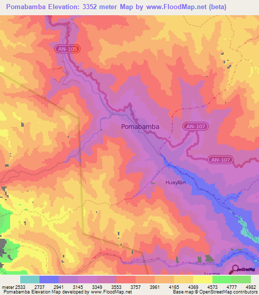Pomabamba,Peru Elevation Map
