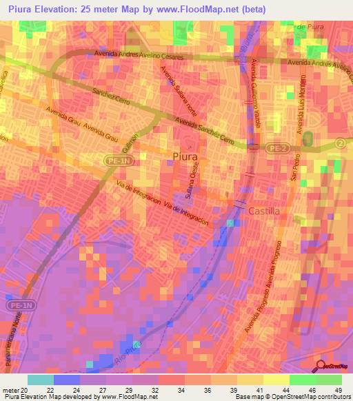 Piura,Peru Elevation Map