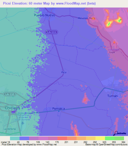 Picsi,Peru Elevation Map