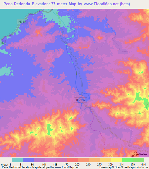 Pena Redonda,Peru Elevation Map