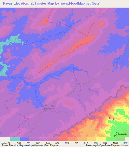 Pavas,Peru Elevation Map