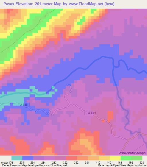 Pavas,Peru Elevation Map