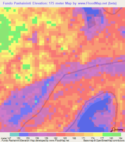 Fundo Pashaininti,Peru Elevation Map