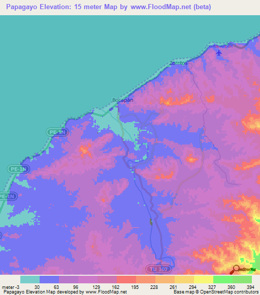 Papagayo,Peru Elevation Map