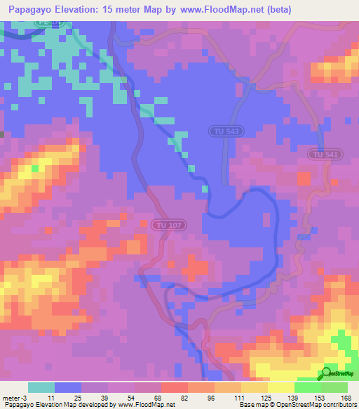 Papagayo,Peru Elevation Map