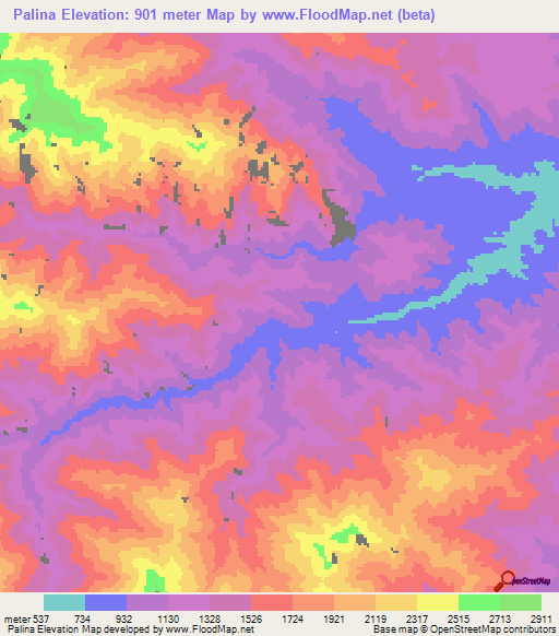 Palina,Peru Elevation Map