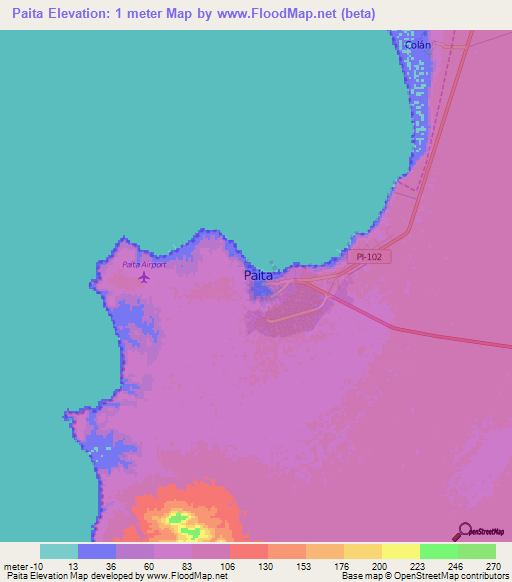 Paita,Peru Elevation Map