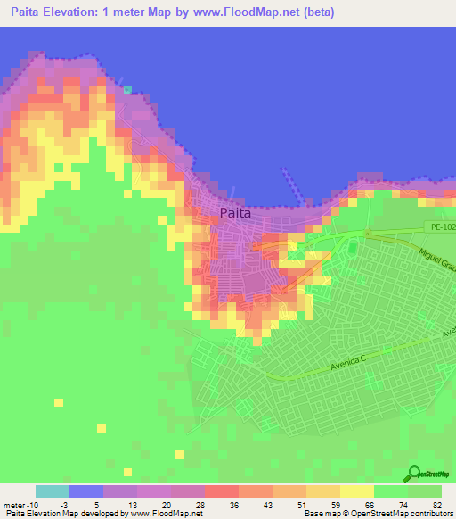 Paita,Peru Elevation Map