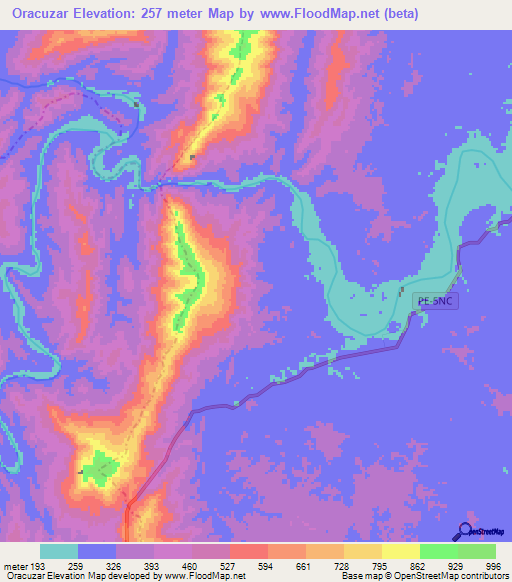 Oracuzar,Peru Elevation Map