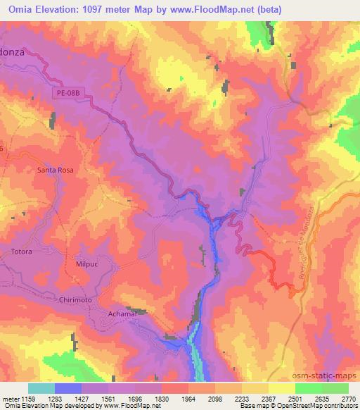 Omia,Peru Elevation Map