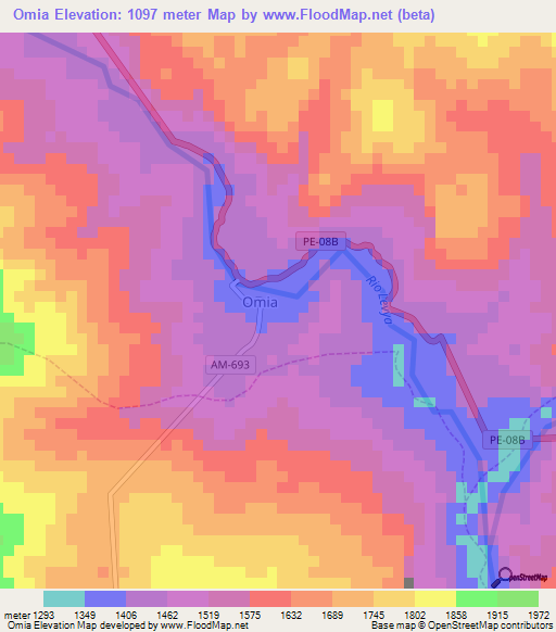 Omia,Peru Elevation Map