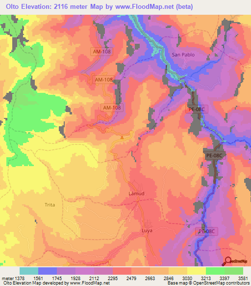 Olto,Peru Elevation Map