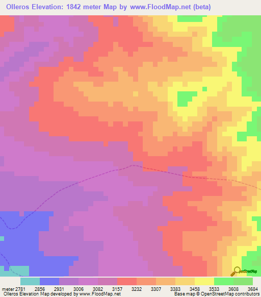 Olleros,Peru Elevation Map